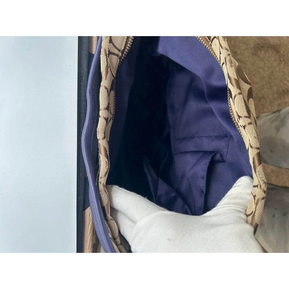 Coach Signature Hobo Bag Purple Leather Trim Canvas Crossbody Shoulder Purse‎